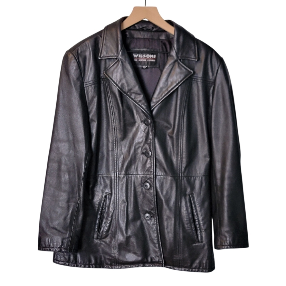 Wilsons Black Leather Fully Lined Coat Womens Size‎ L